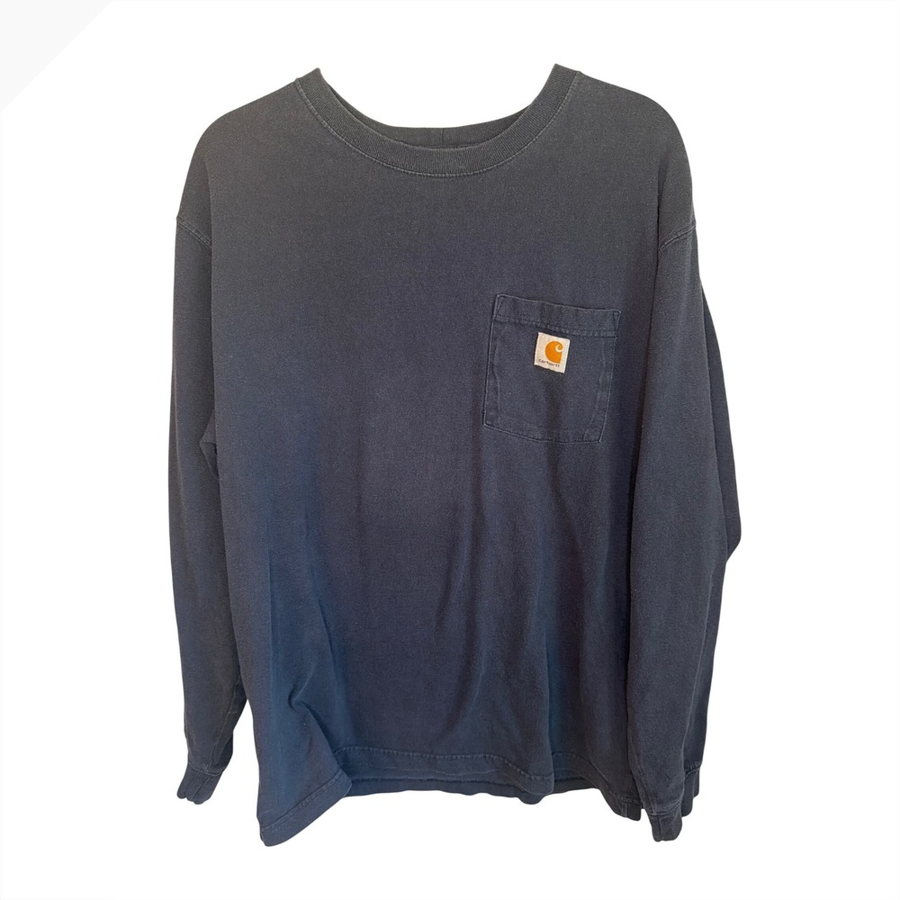 Carhartt Long Sleeve Pocket T Shirt Navy Blue‎ Loose Fit Mens Size Large
